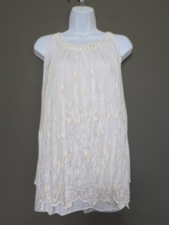 Tempo Paris Tops - Tempo Paris Silk White Cold Shoulder Fairy Boho Tunic Blouse Small Dainty